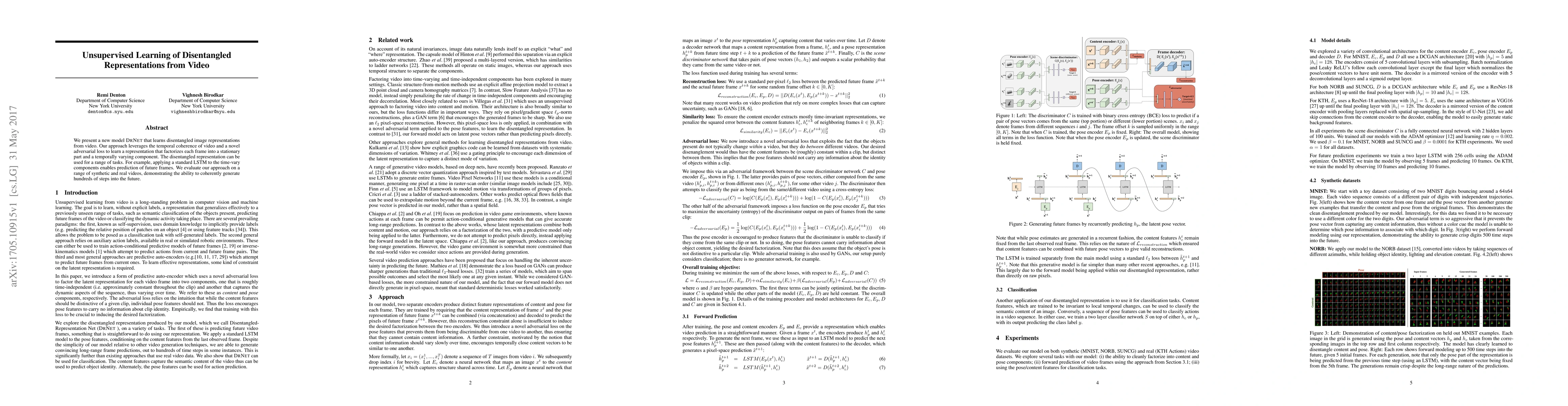 Thumbnail for Unsupervised Learning of Disentangled Representations from Video