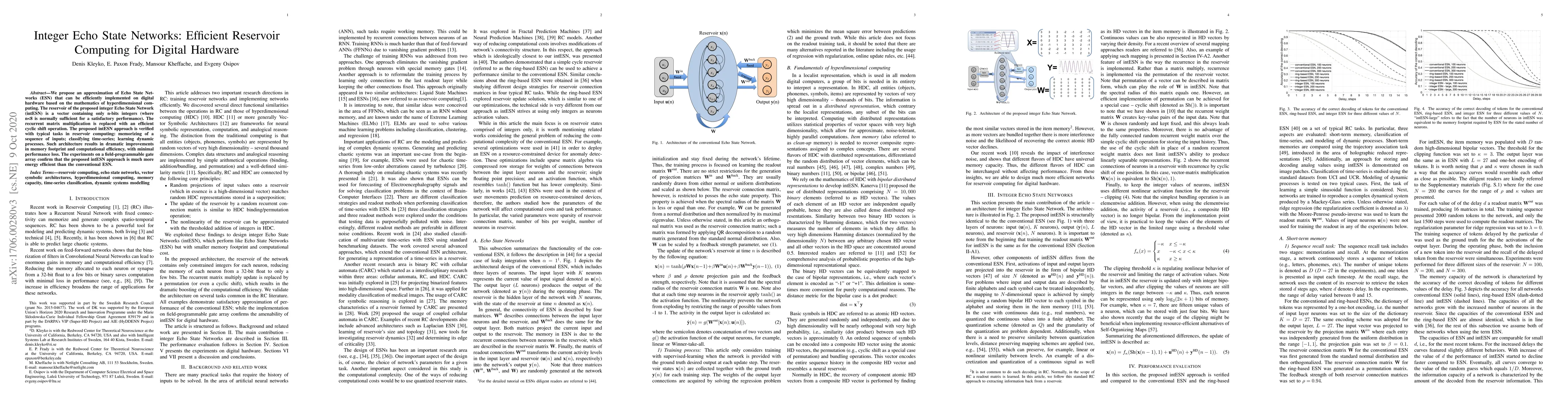 Thumbnail for Integer Echo State Networks: Efficient Reservoir Computing for Digital
  Hardware