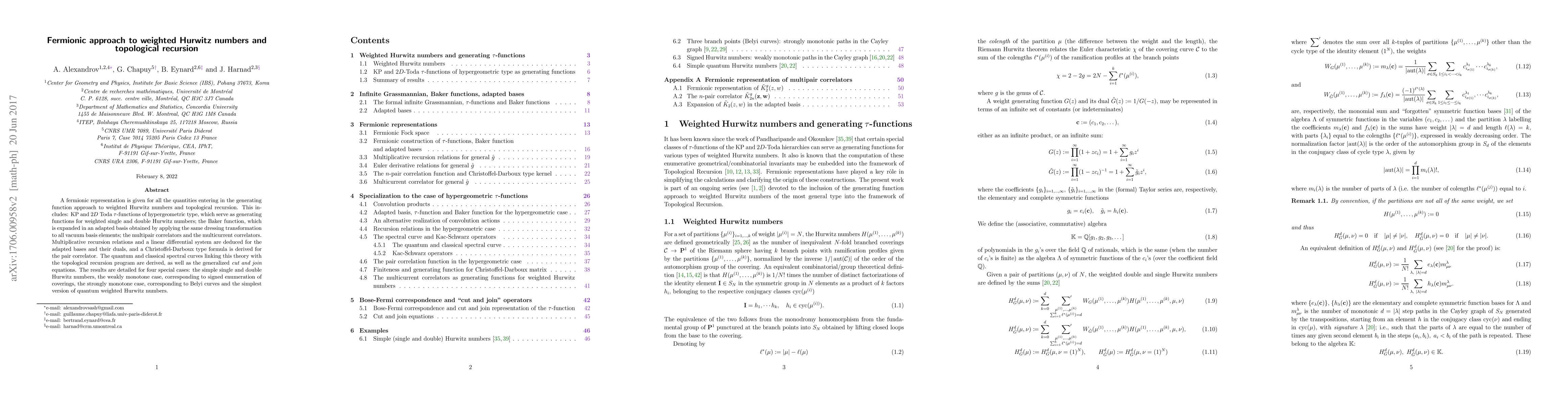 Thumbnail for Fermionic approach to weighted Hurwitz numbers and topological recursion