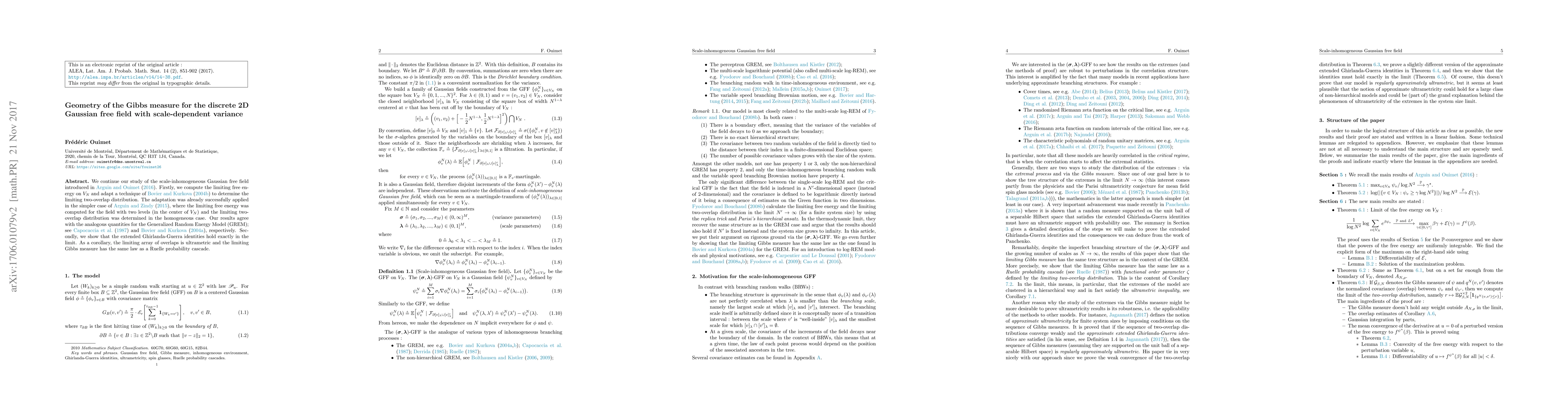 Thumbnail for Geometry of the Gibbs measure for the discrete 2D Gaussian free field
  with scale-dependent variance