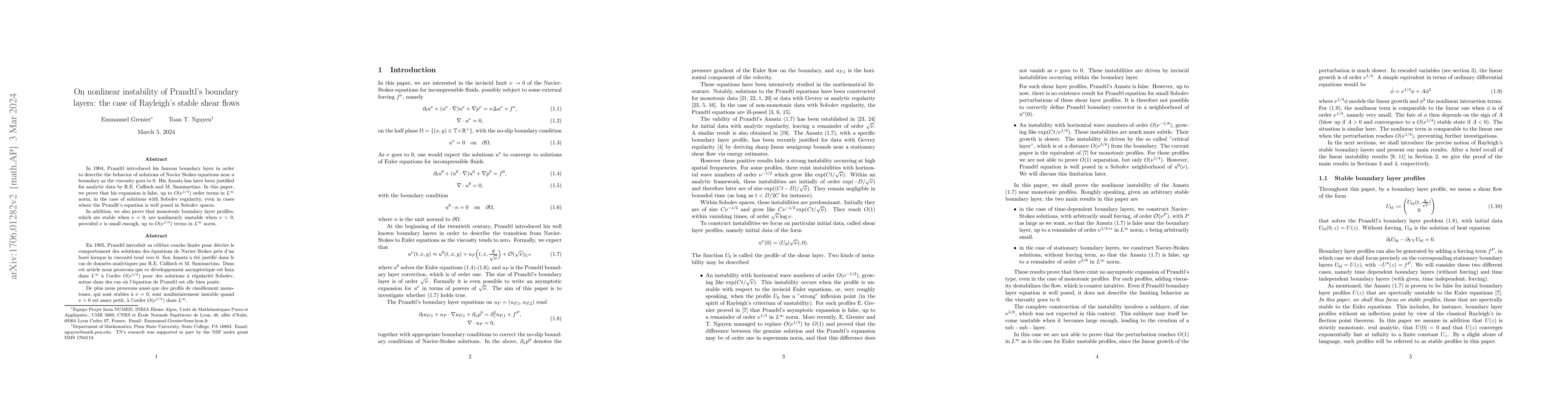 Thumbnail for On nonlinear instability of Prandtl's boundary layers: the case of
  Rayleigh's stable shear flows