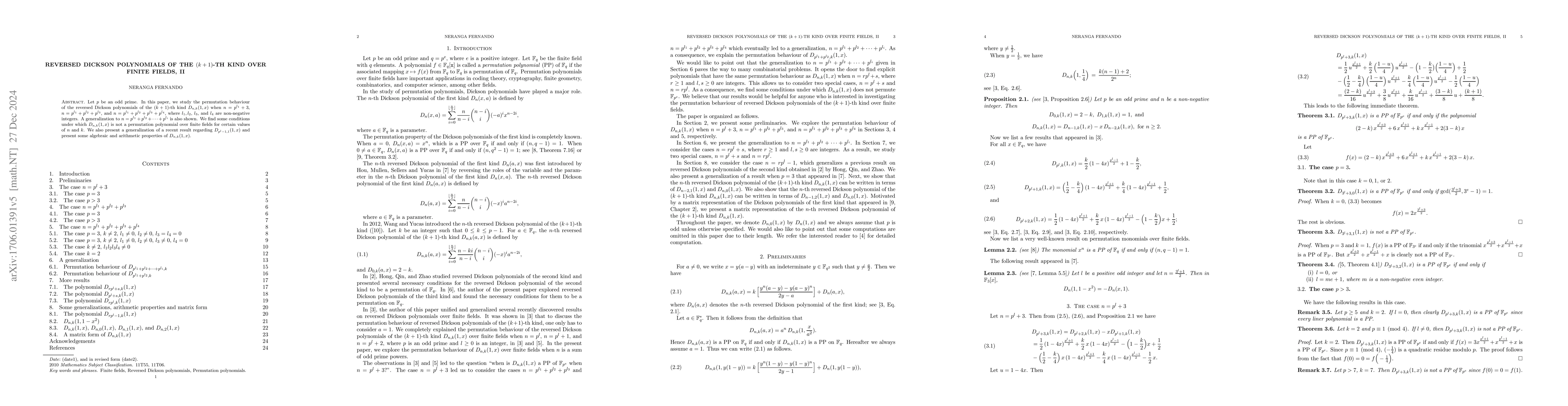 Thumbnail for Reversed Dickson polynomials of the $(k+1)$-th kind over finite fields,
  II