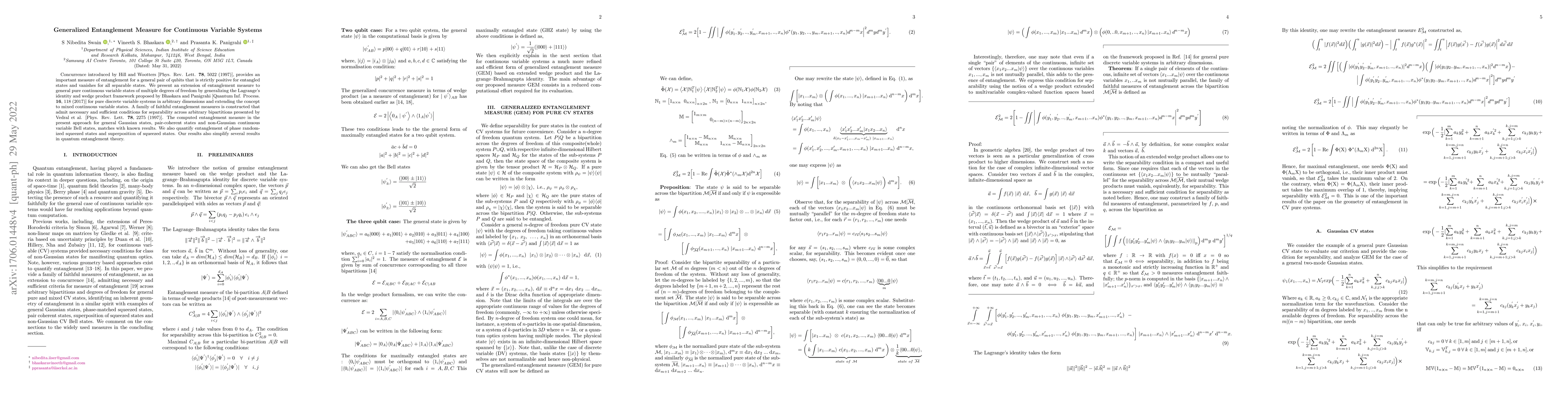 Thumbnail for Generalized Entanglement Measure for Continuous Variable Systems
