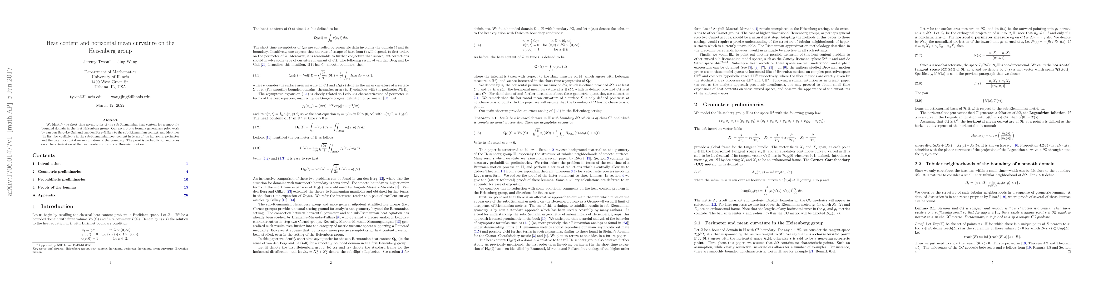 Thumbnail for Heat content and horizontal mean curvature on the Heisenberg group