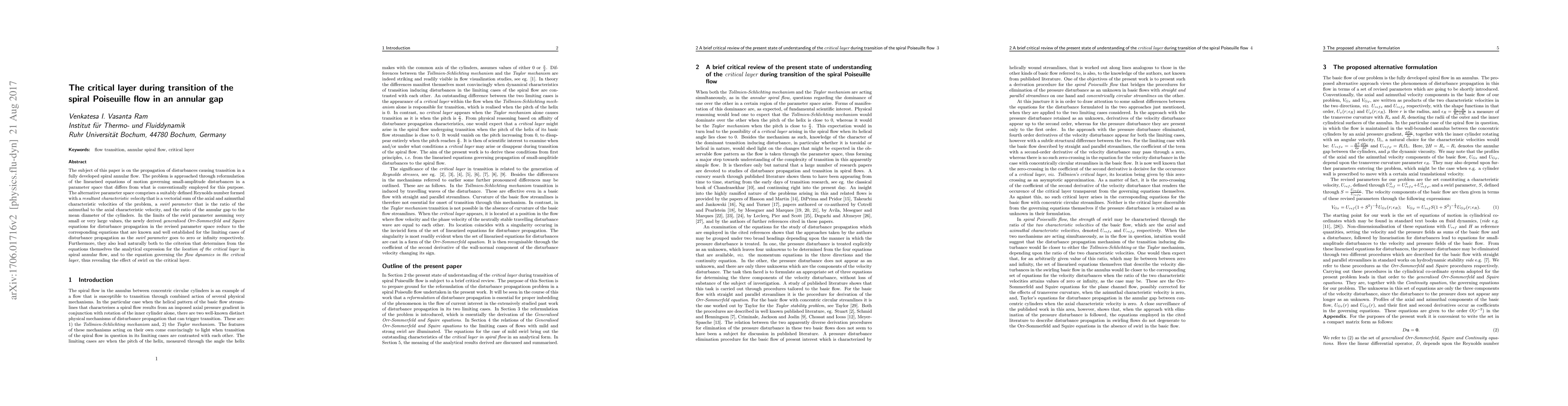 Thumbnail for The critical layer during transition of the spiral Poiseuille flow in an
  annular gap