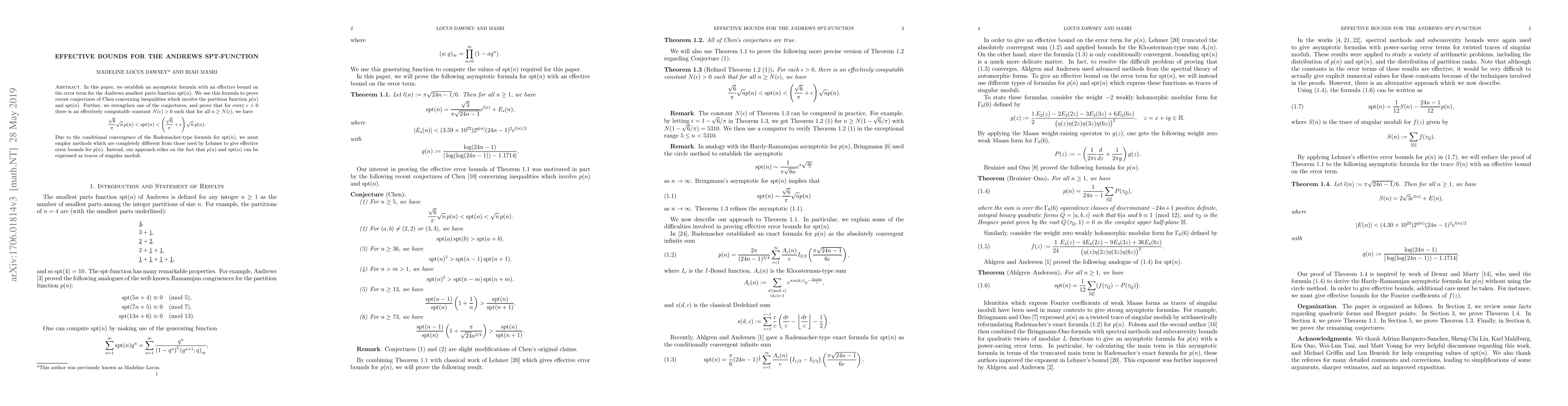 Thumbnail for Effective Bounds for the Andrews spt-function