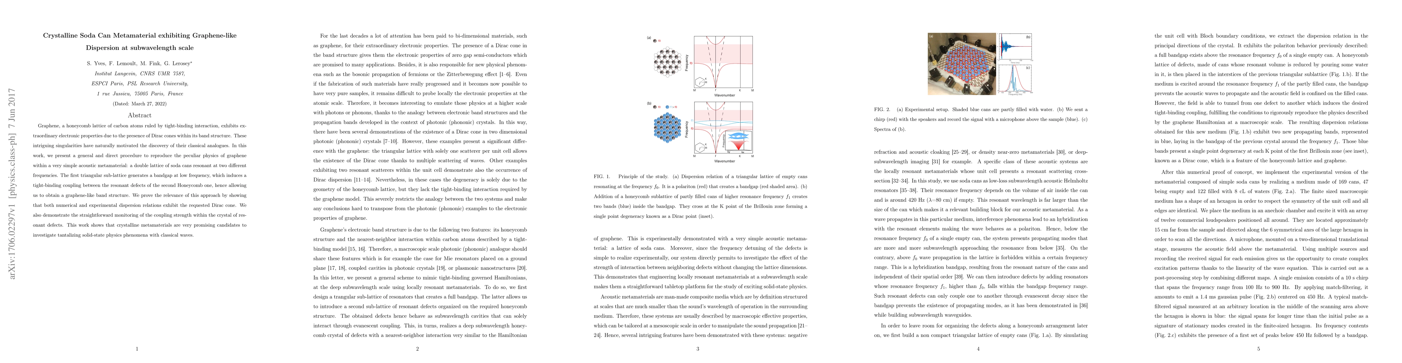 Thumbnail for Crystalline Soda Can Metamaterial exhibiting Graphene-like Dispersion at
  subwavelength scale