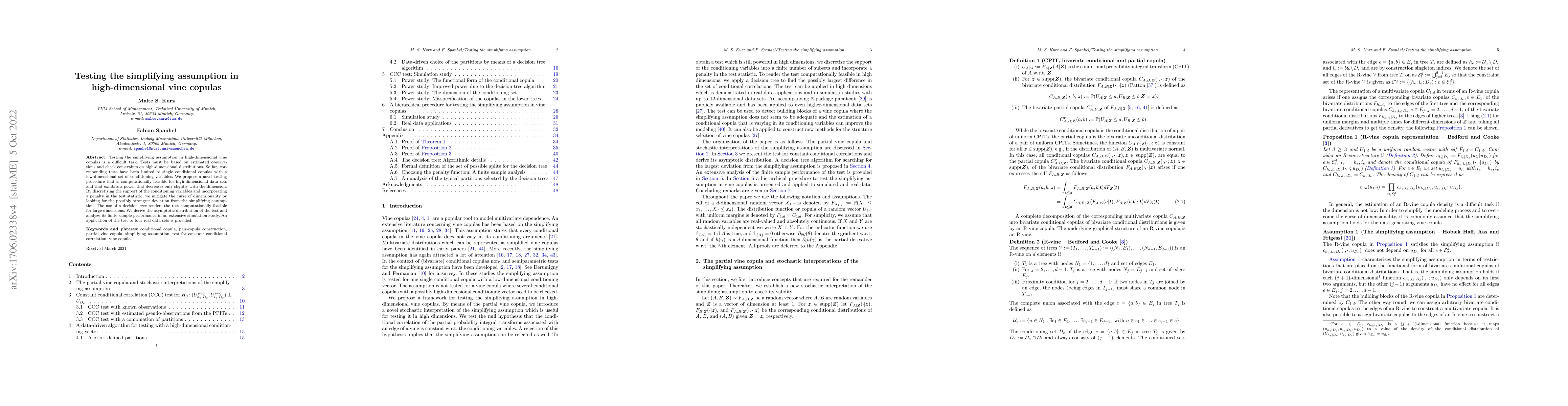 Thumbnail for Testing the simplifying assumption in high-dimensional vine copulas