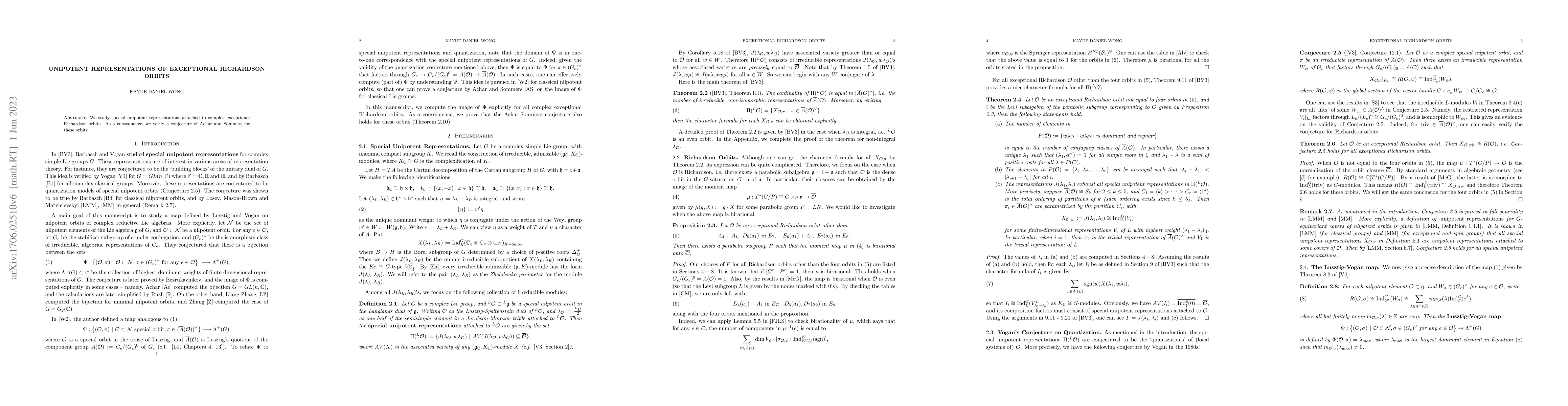 Thumbnail for Unipotent Representations of Exceptional Richardson Orbits