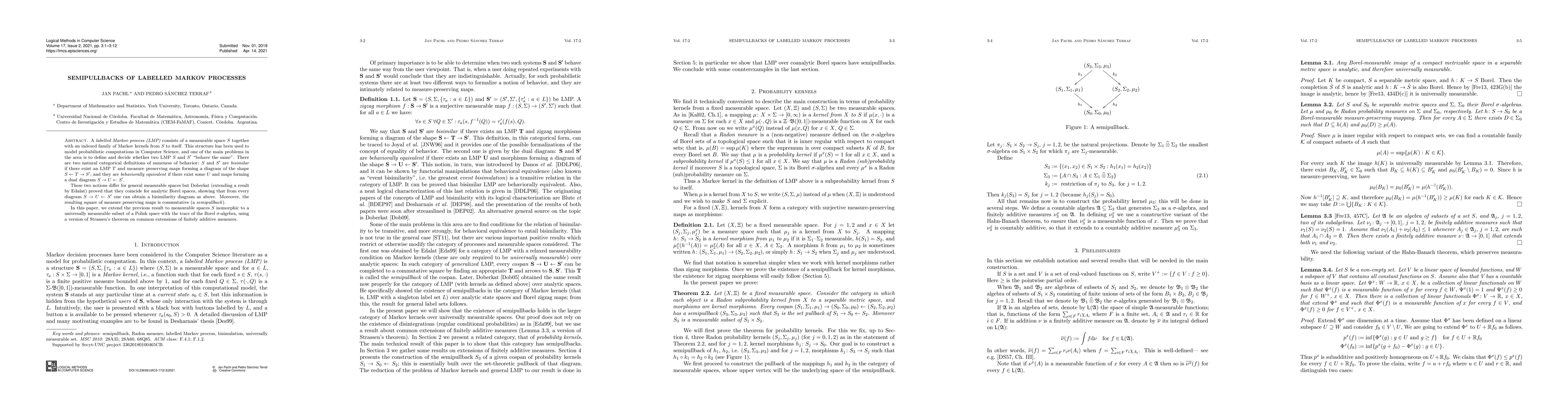 Thumbnail for Semipullbacks of labelled Markov processes