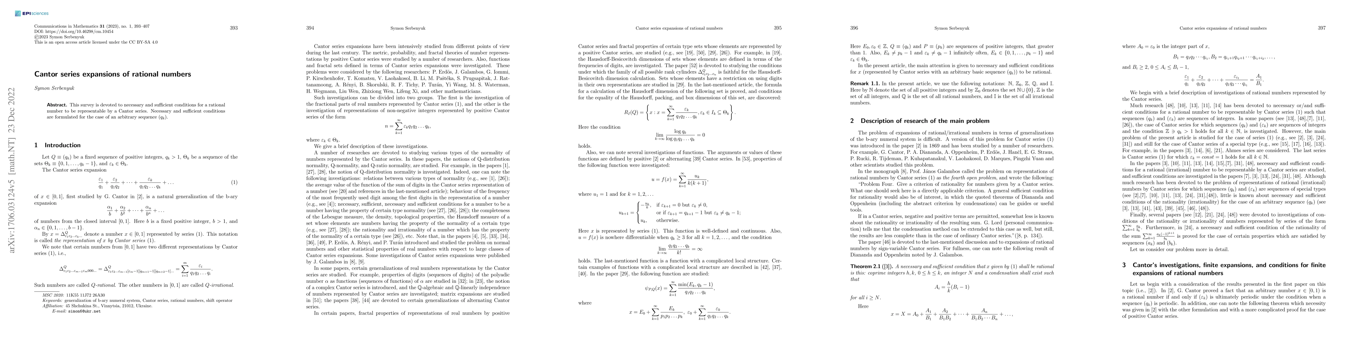 Thumbnail for Cantor series expansions of rational numbers