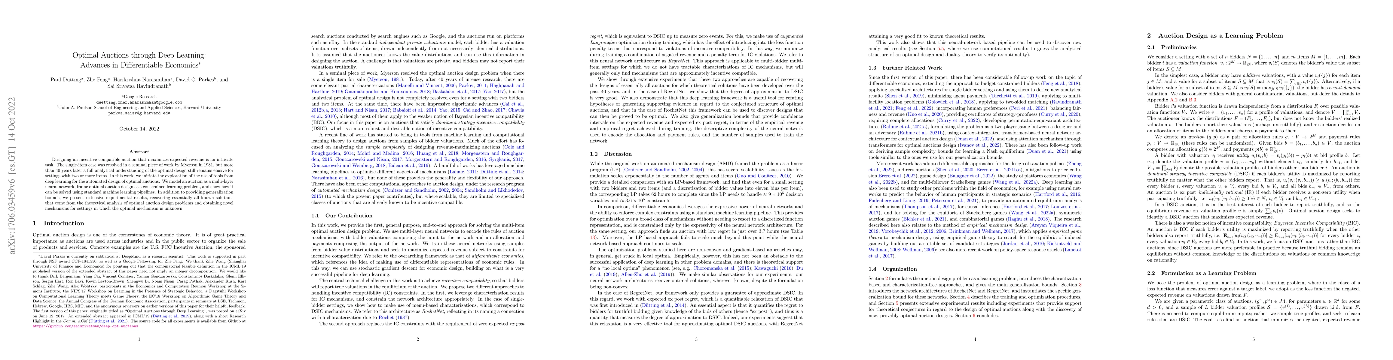 Thumbnail for Optimal Auctions through Deep Learning: Advances in Differentiable
  Economics