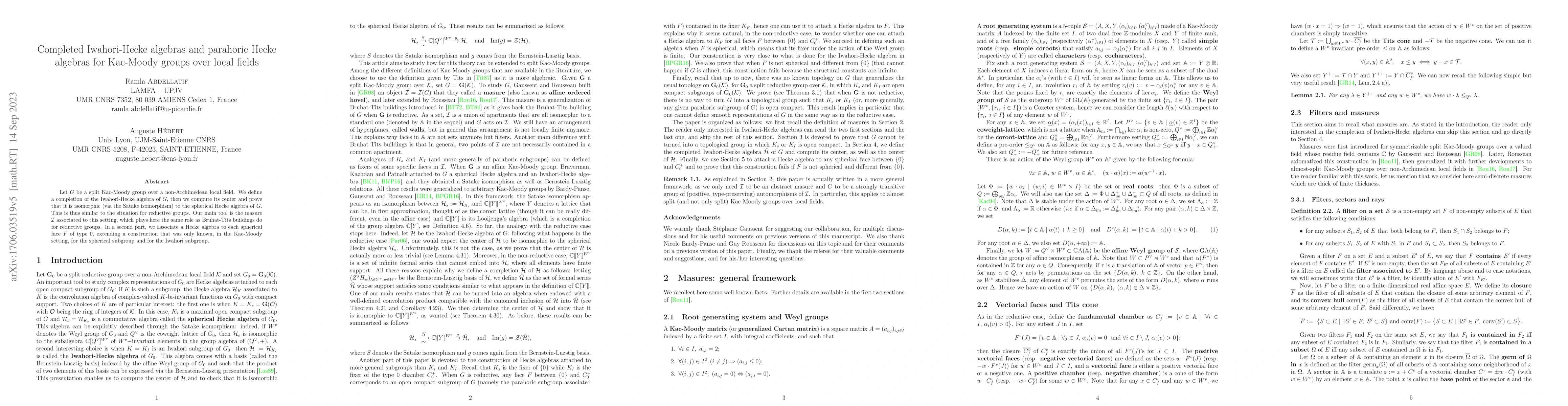 Thumbnail for Completed Iwahori-Hecke algebras and parahoric Hecke algebras for
  Kac-Moody groups over local fields