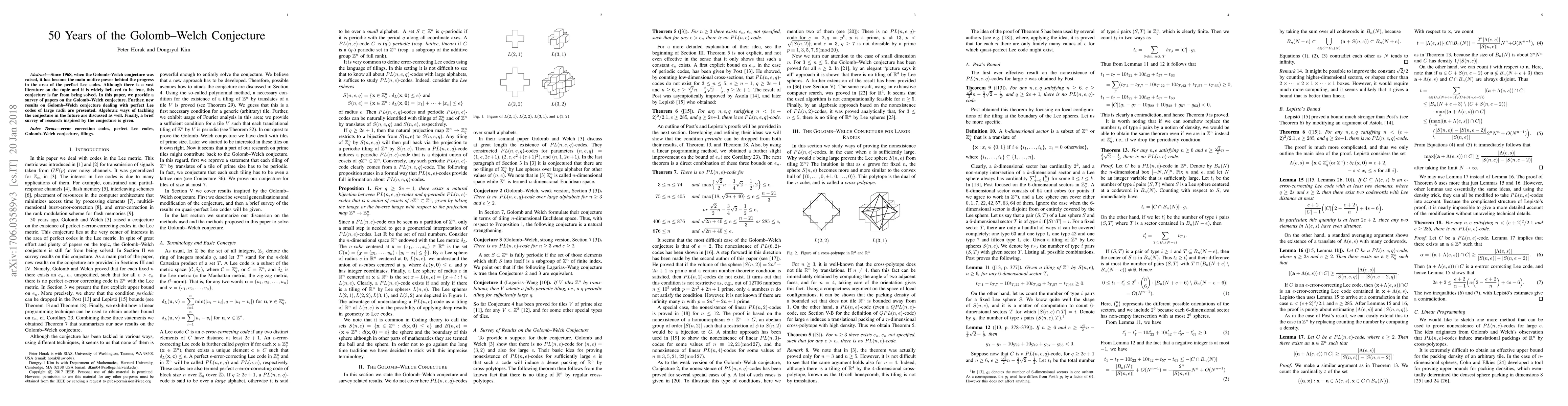 Thumbnail for 50 Years of the Golomb--Welch Conjecture
