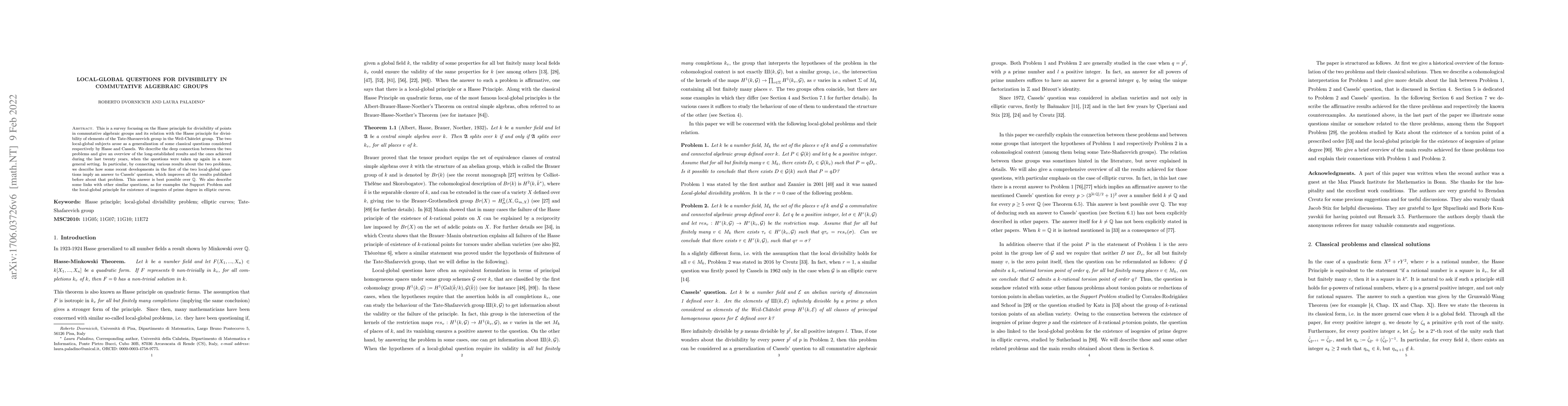 Thumbnail for Local-global questions for divisibility in commutative algebraic groups