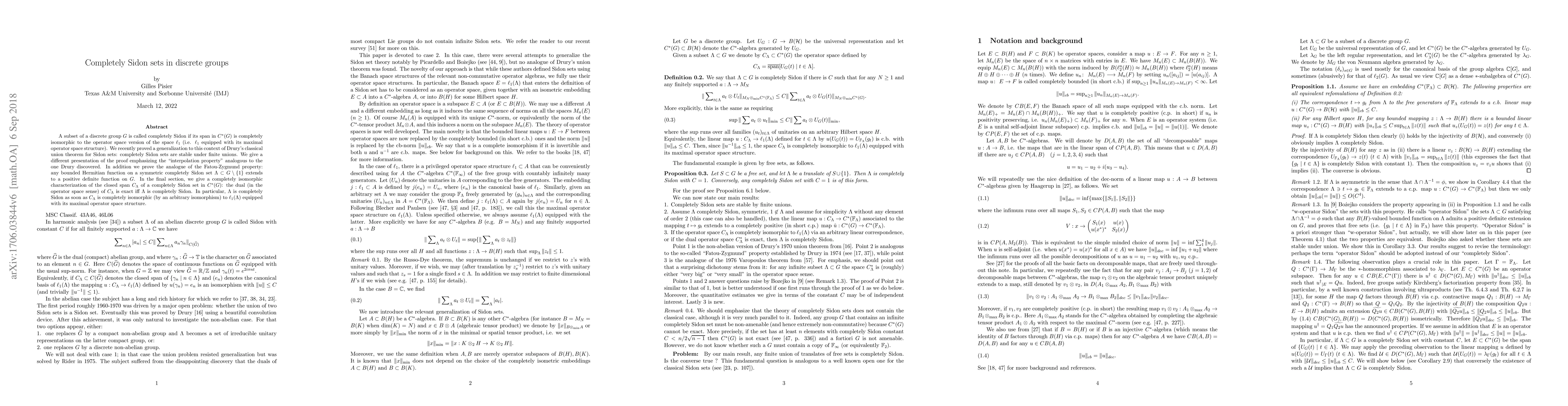 Thumbnail for Interpolation and Fatou-Zygmund property for completely Sidon subsets of
  discrete groups (New title: Completely Sidon sets in discrete groups)