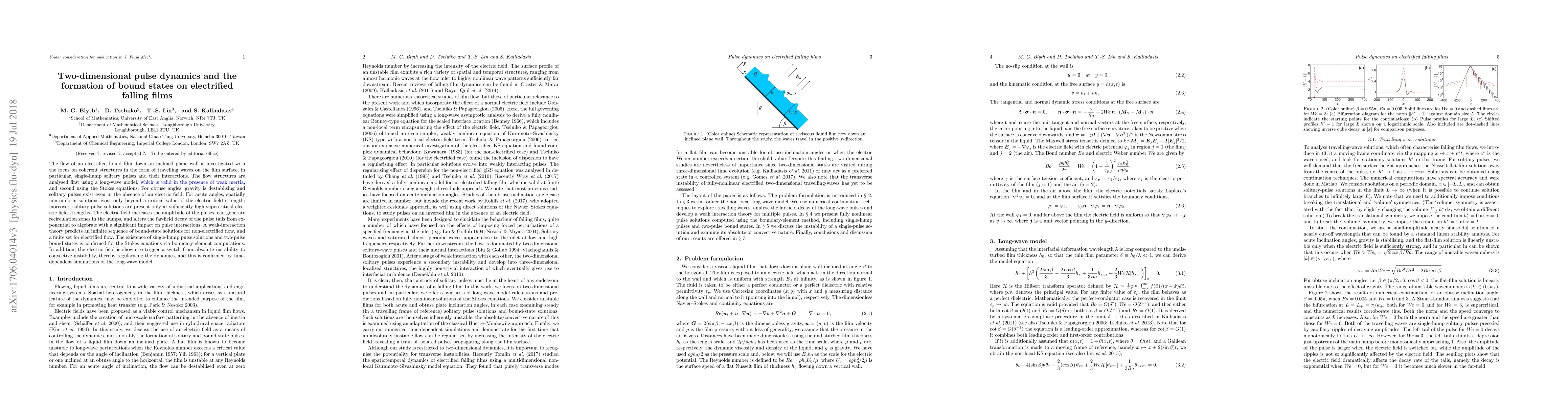 Thumbnail for Two-dimensional pulse dynamics and the formation of bound states on
  electrified falling films