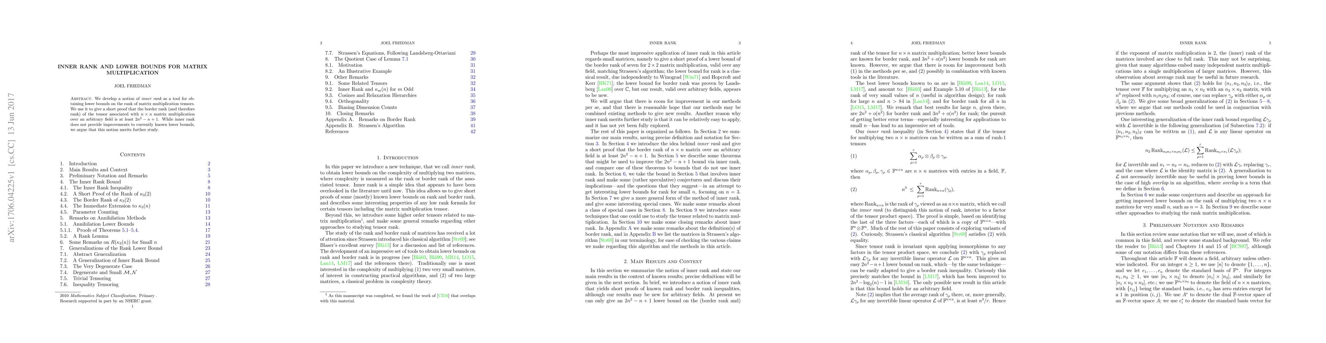 Thumbnail for Inner Rank and Lower Bounds for Matrix Multiplication