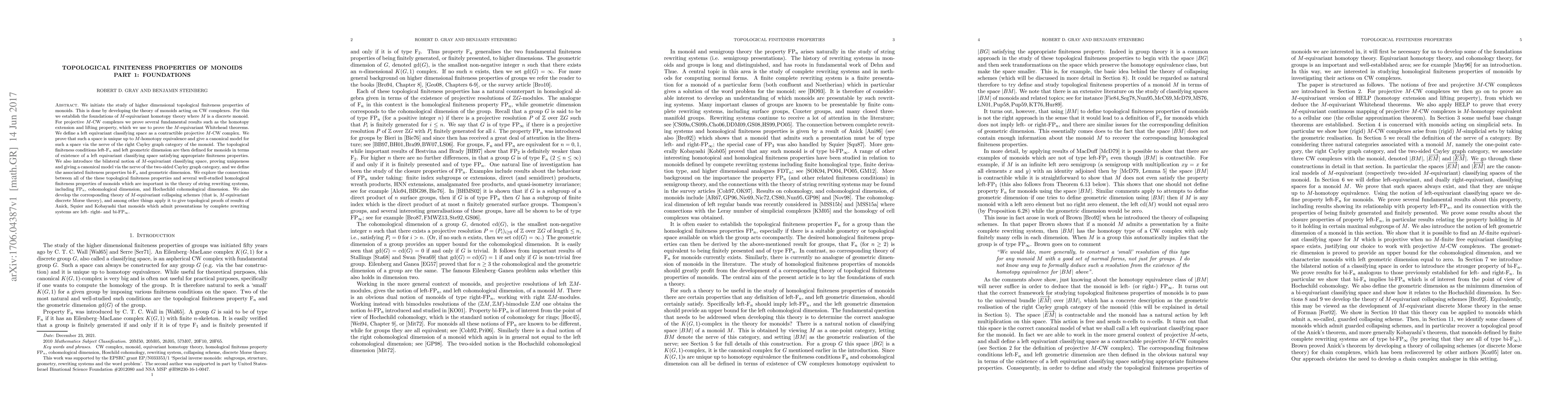 Thumbnail for Topological finiteness properties of monoids. Part 1: Foundations