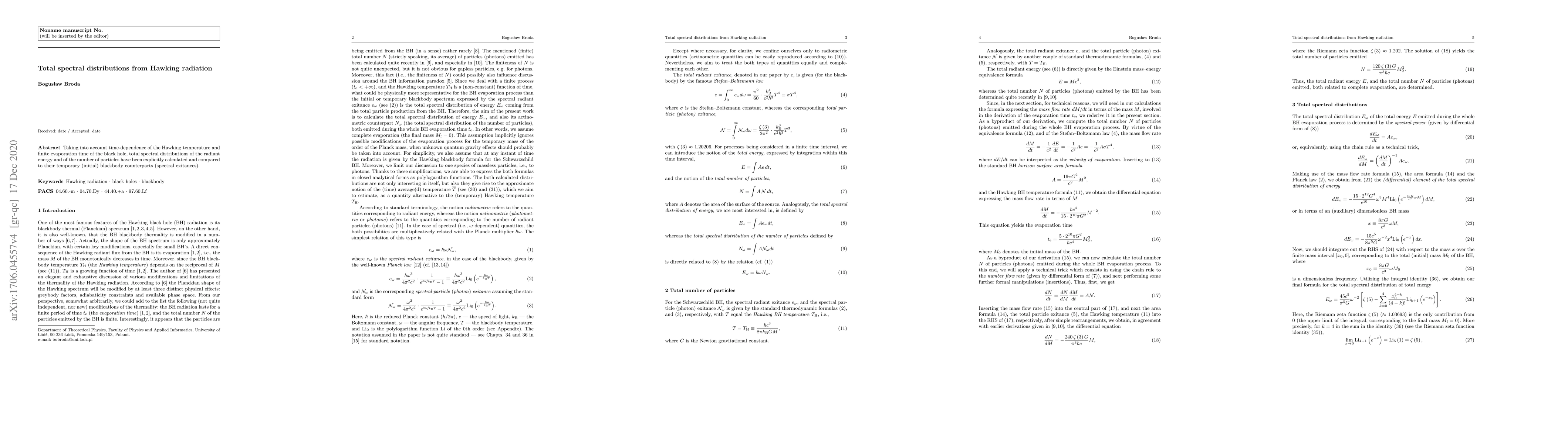 Thumbnail for Total spectral distributions from Hawking radiation