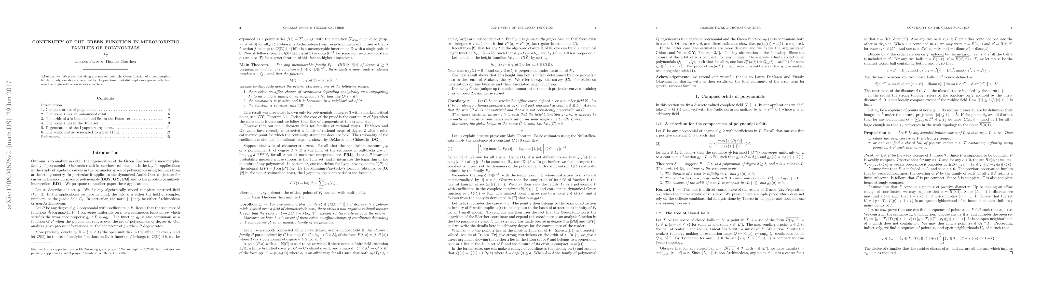 Thumbnail for Continuity of the Green function in meromorphic families of polynomials