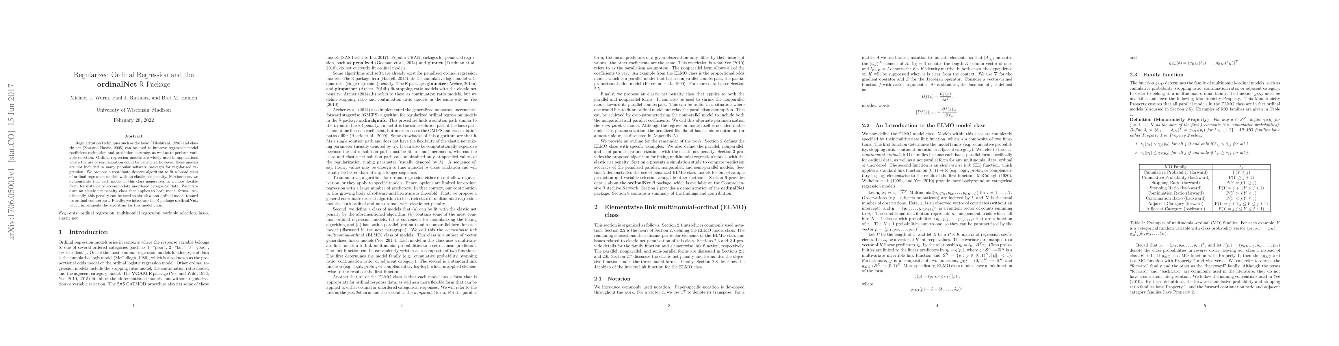 Thumbnail for Regularized Ordinal Regression and the ordinalNet R Package