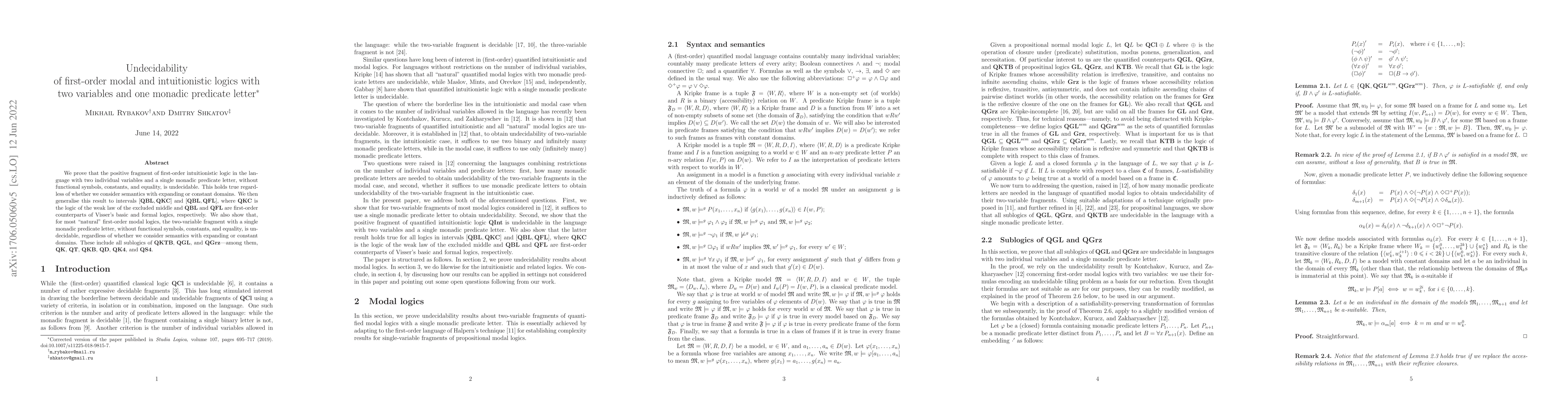 Thumbnail for Undecidability of first-order modal and intuitionistic logics with two
  variables and one monadic predicate letter