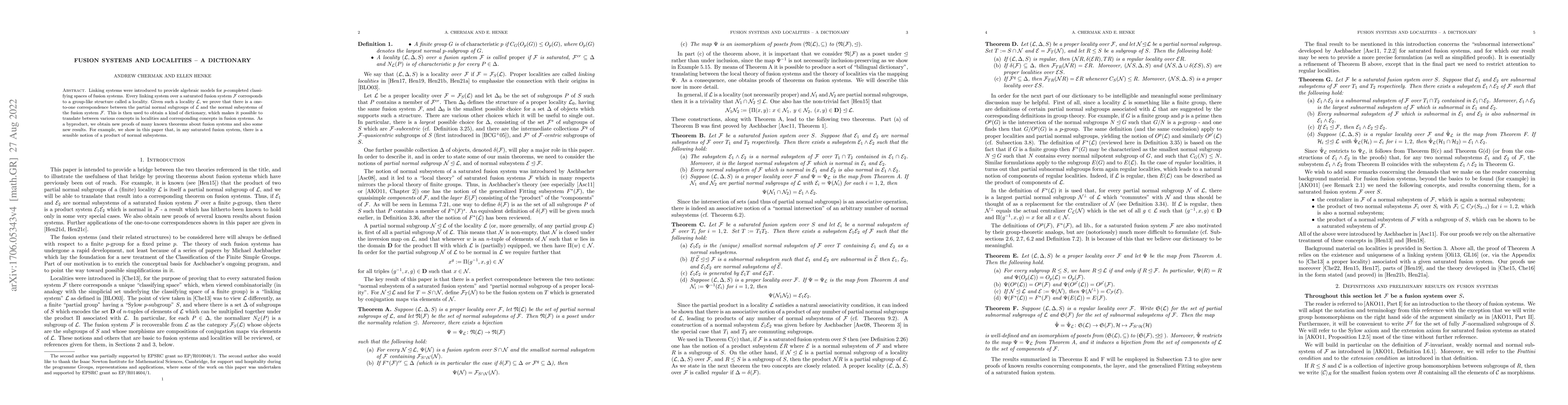 Thumbnail for Fusion systems and localities -- a dictionary