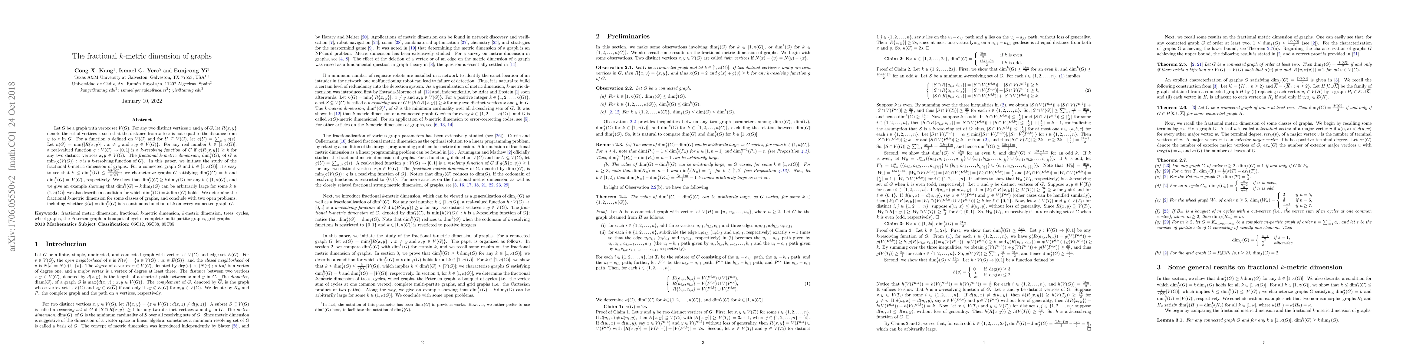 Thumbnail for The fractional $k$-metric dimension of graphs
