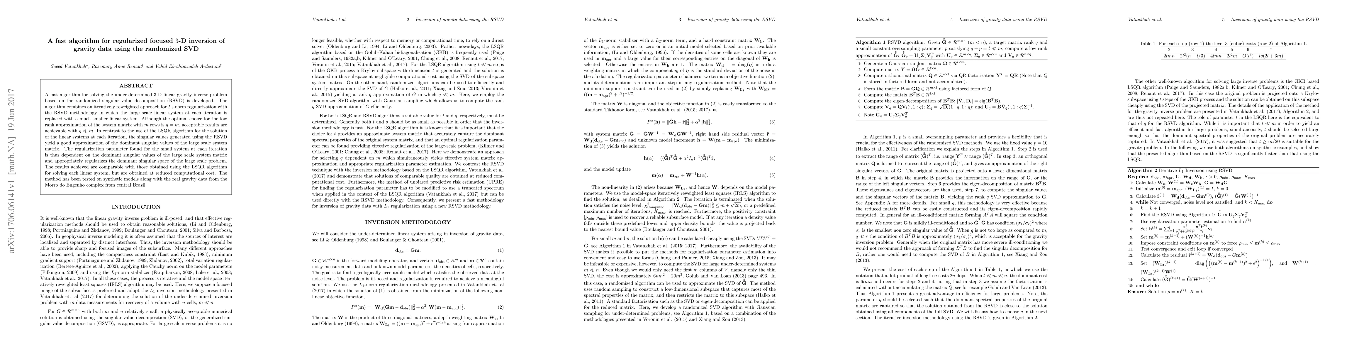 Thumbnail for A fast algorithm for regularized focused 3-D inversion of gravity data
  using the randomized SVD