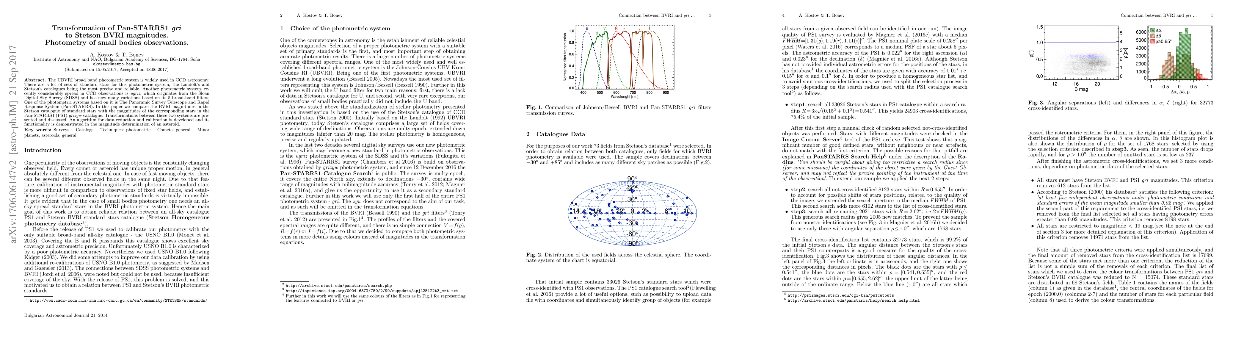 Thumbnail for Transformation of Pan-STARRS1 gri to Stetson BVRI magnitudes. Photometry
  of small bodies observations