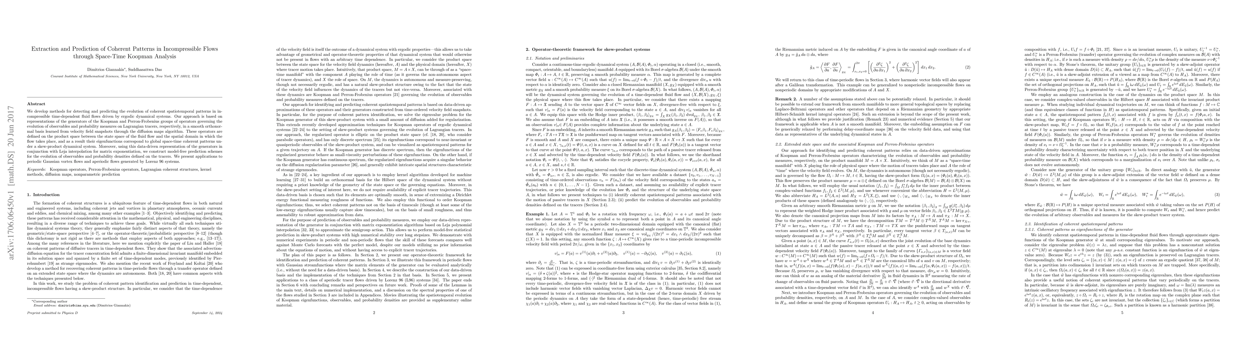 Thumbnail for Extraction and Prediction of Coherent Patterns in Incompressible Flows
  through Space-Time Koopman Analysis