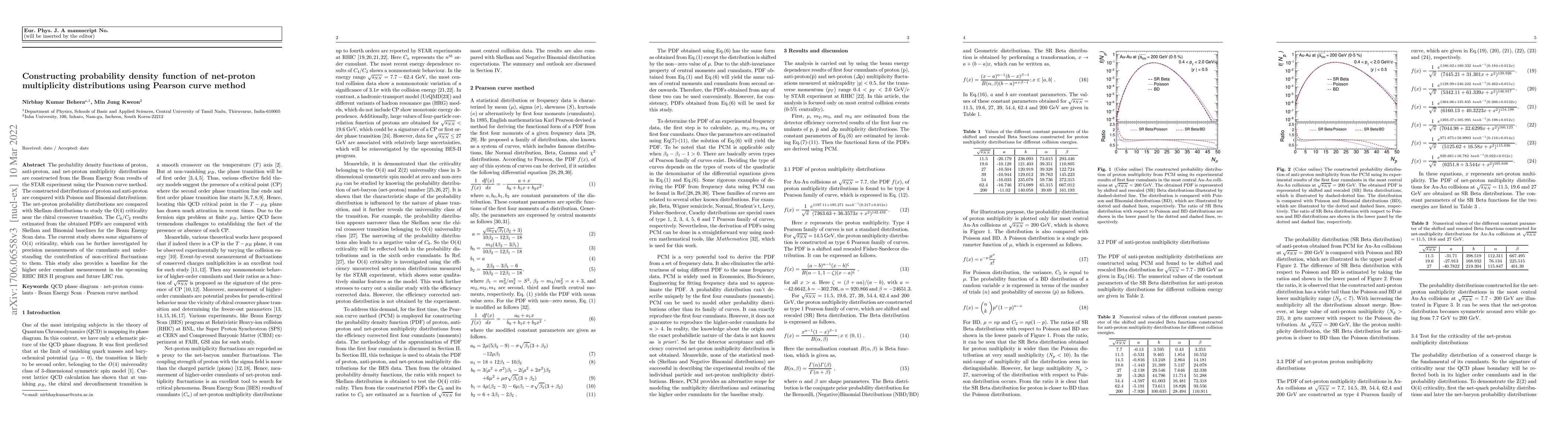 Thumbnail for Constructing probability density function of net-proton multiplicity
  distributions using Pearson curve method