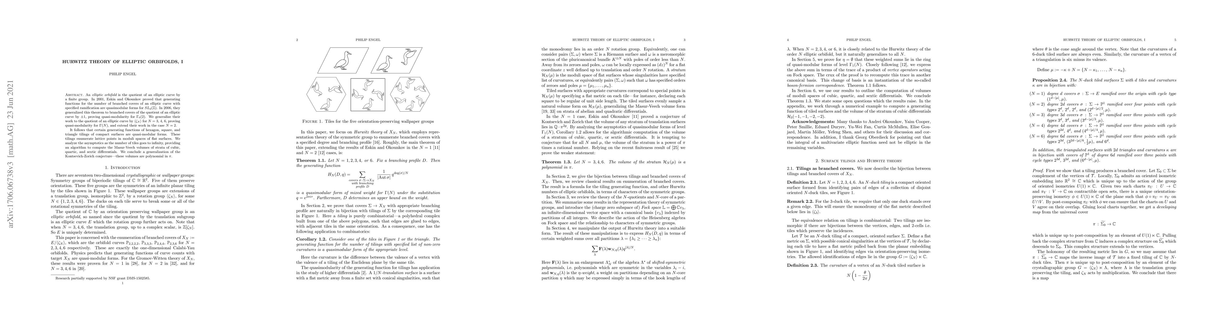 Thumbnail for Hurwitz Theory of Elliptic Orbifolds, I