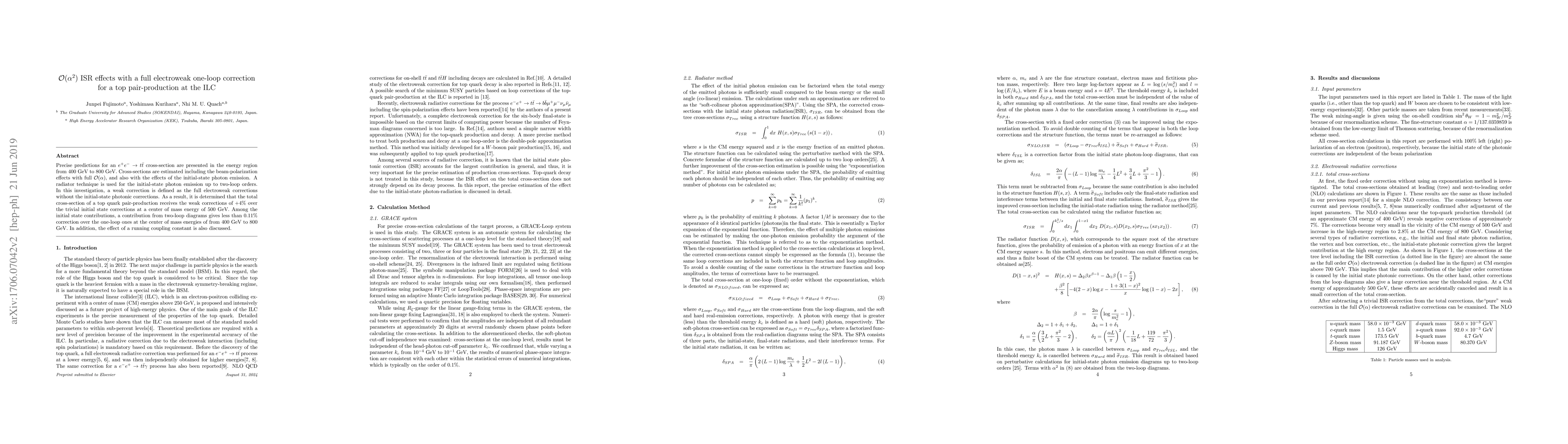 Thumbnail for ISR effects on loop corrections of a top pair-production at the ILC
