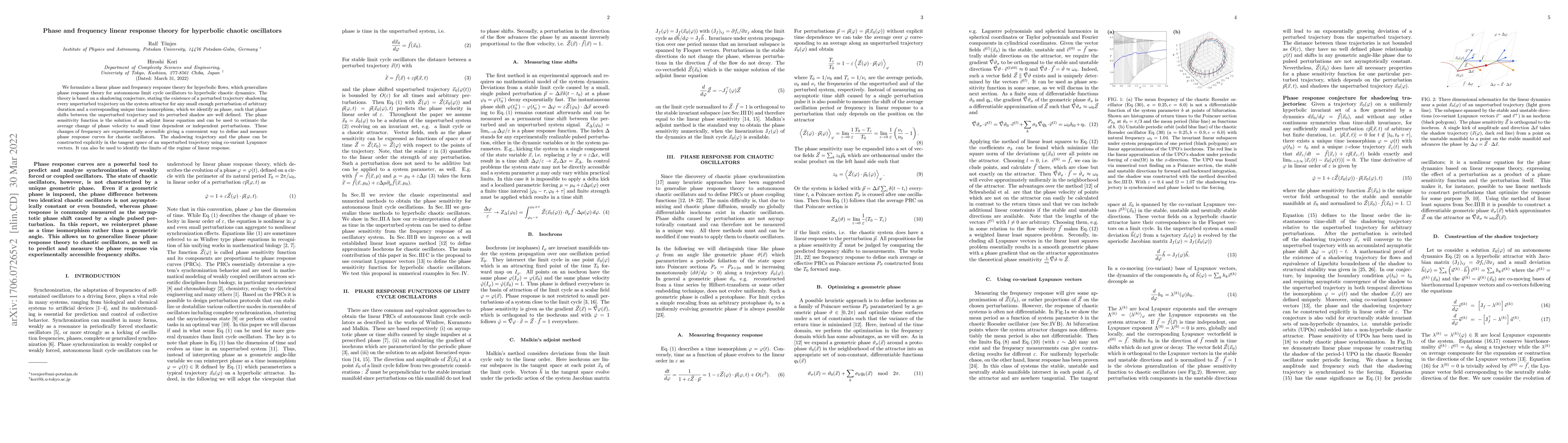Thumbnail for Phase and frequency linear response theory for hyperbolic chaotic
  oscillators