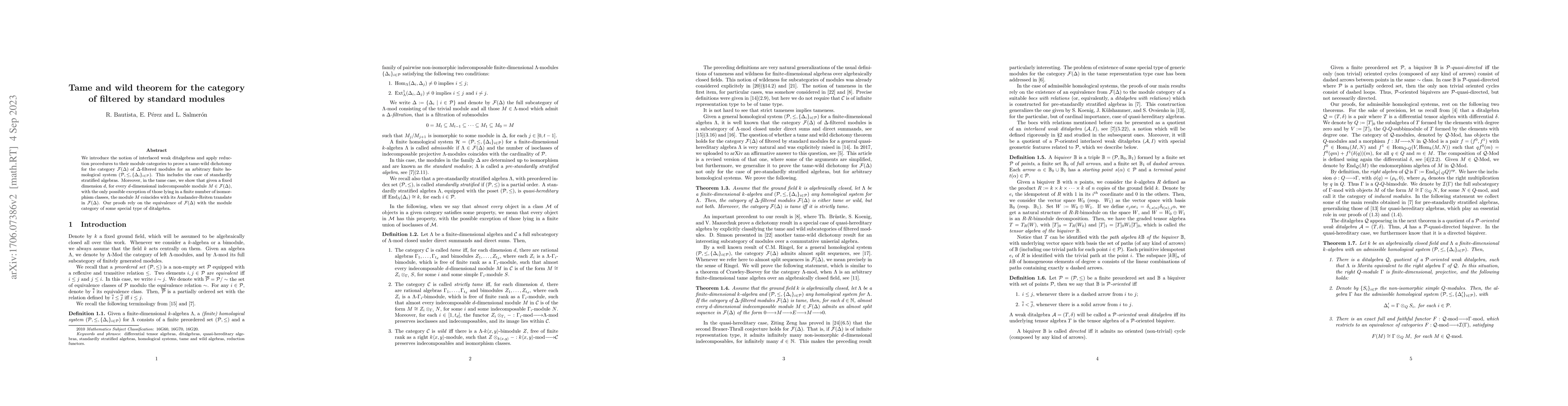 Thumbnail for Tame and wild theorem for the category of filtered by standard modules