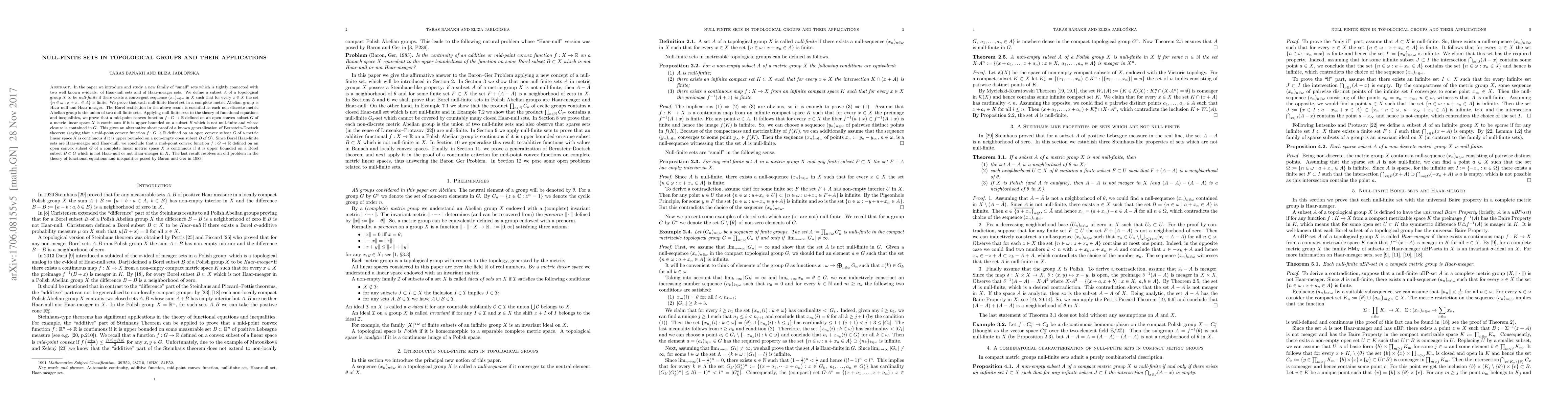 Thumbnail for Null-finite sets in metric groups and their applications