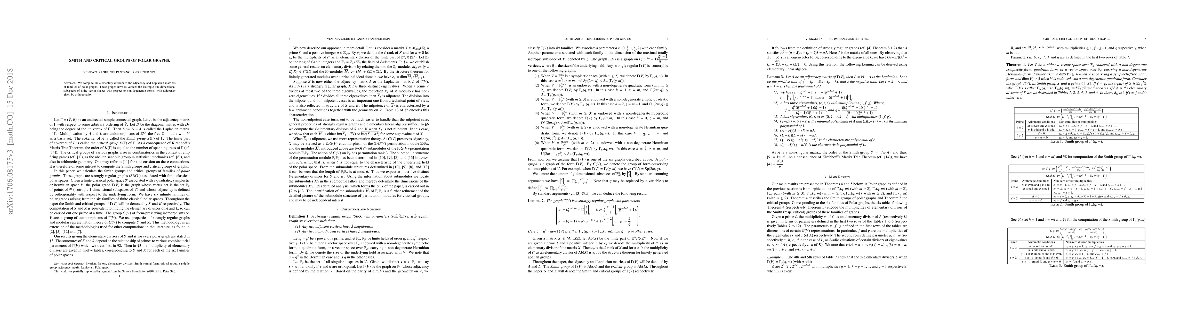 Thumbnail for Smith and Critical groups of Polar Graphs