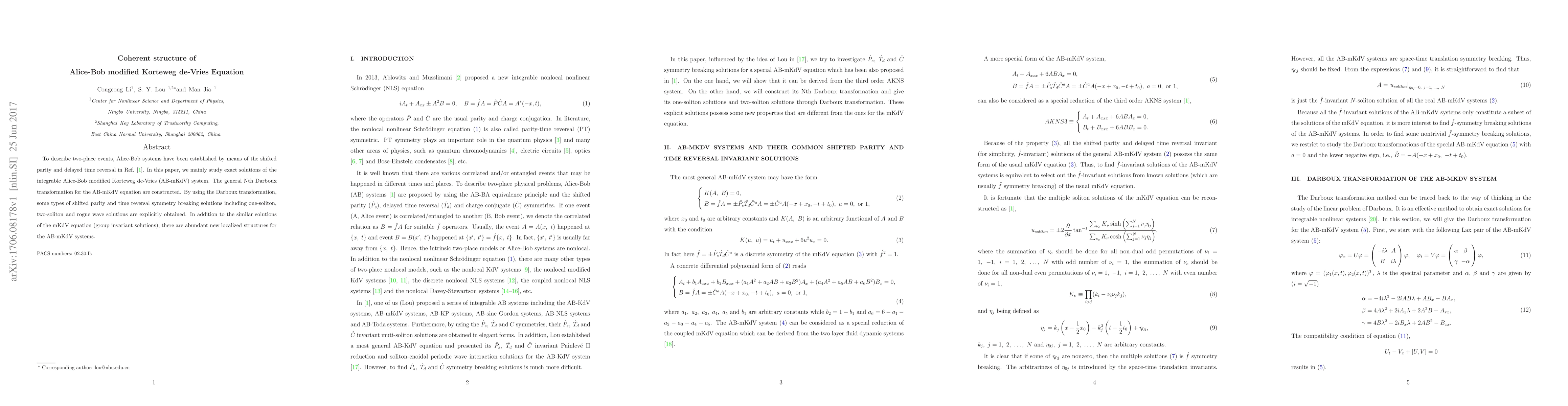 Thumbnail for Coherent structure of Alice-Bob modified Korteweg de-Vries Equation
