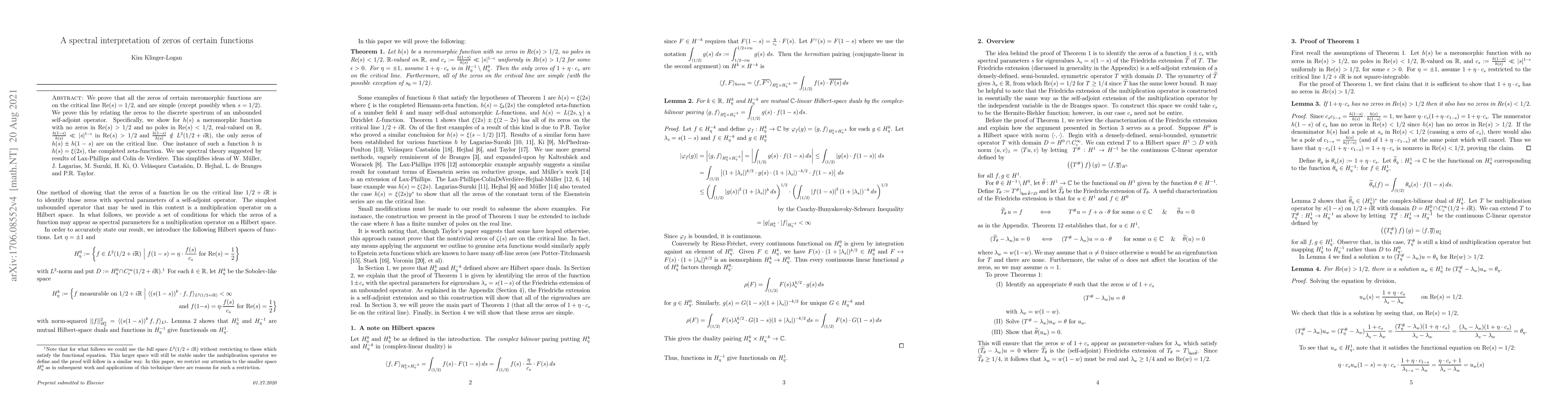 Thumbnail for A spectral interpretation of zeros of certain functions