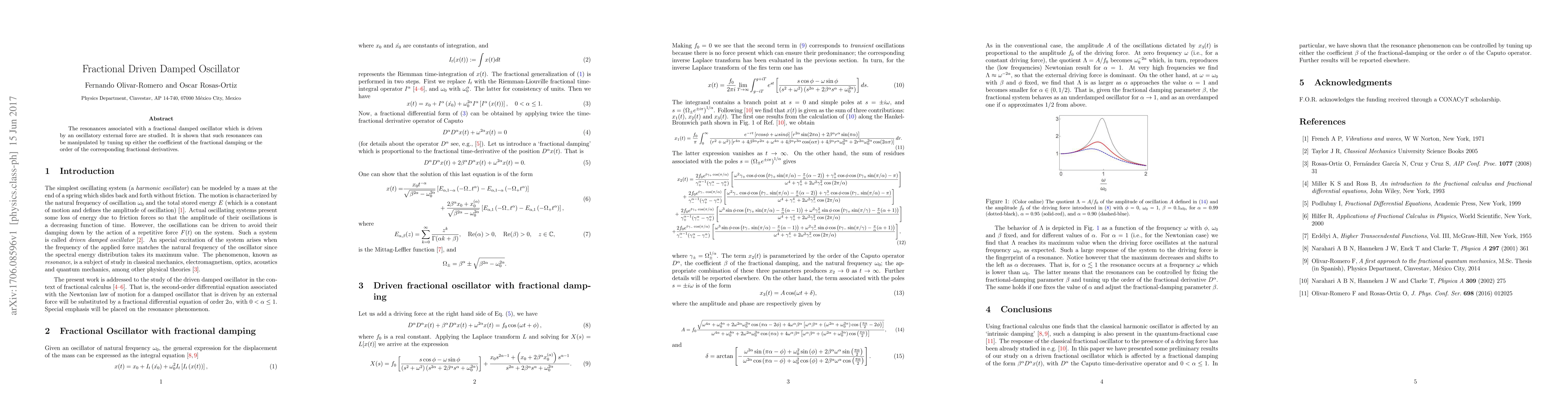 Thumbnail for Fractional Driven Damped Oscillator