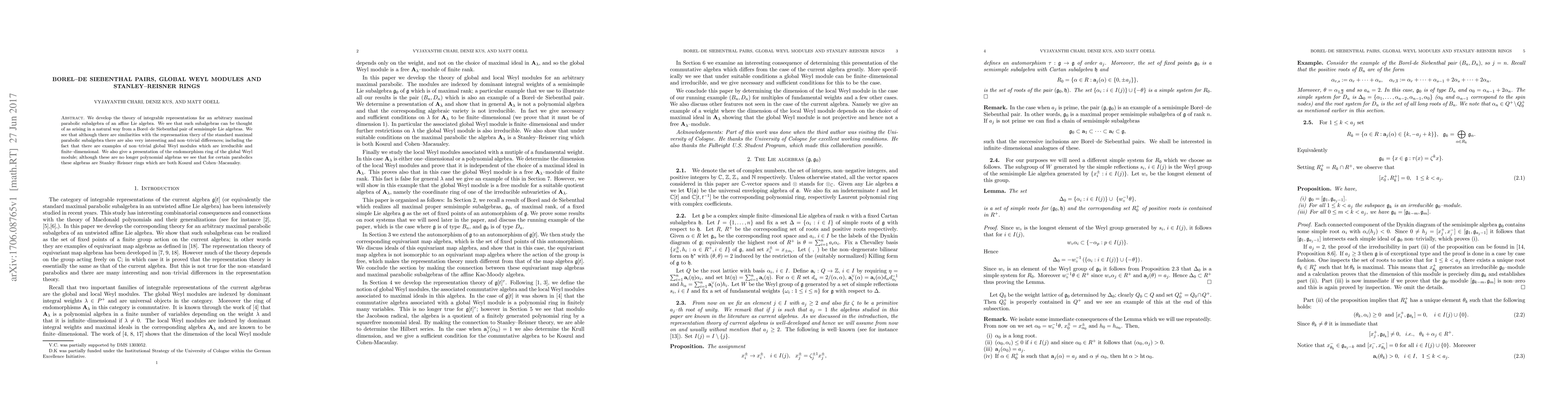 Thumbnail for Borel--de Siebenthal pairs, Global Weyl modules and Stanley--Reisner
  rings