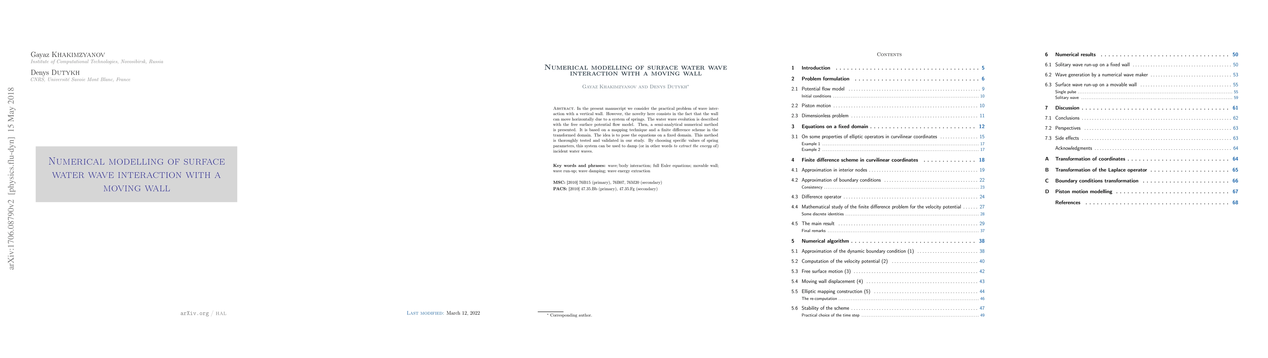 Thumbnail for Numerical modelling of surface water wave interaction with a moving wall