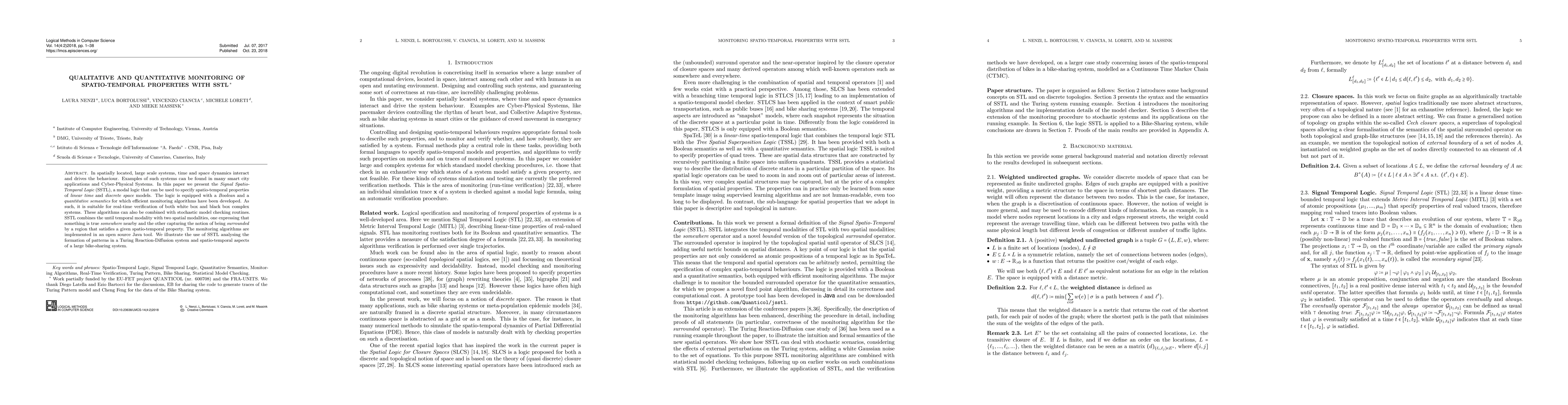 Thumbnail for Qualitative and Quantitative Monitoring of Spatio-Temporal Properties
  with SSTL
