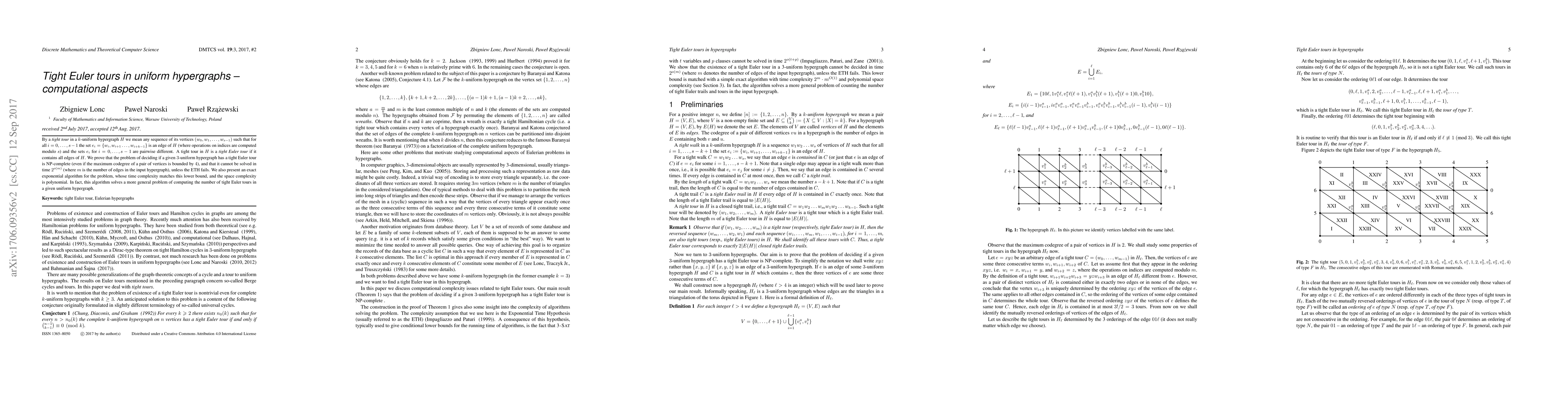 Thumbnail for Tight Euler tours in uniform hypergraphs - computational aspects