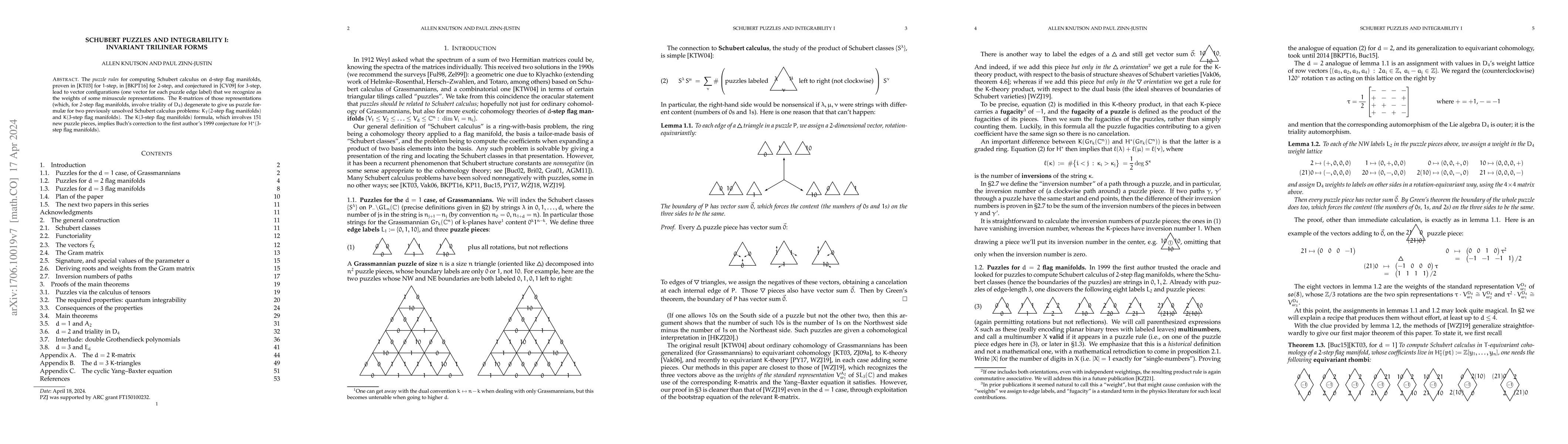Thumbnail for Schubert puzzles and integrability I: invariant trilinear forms