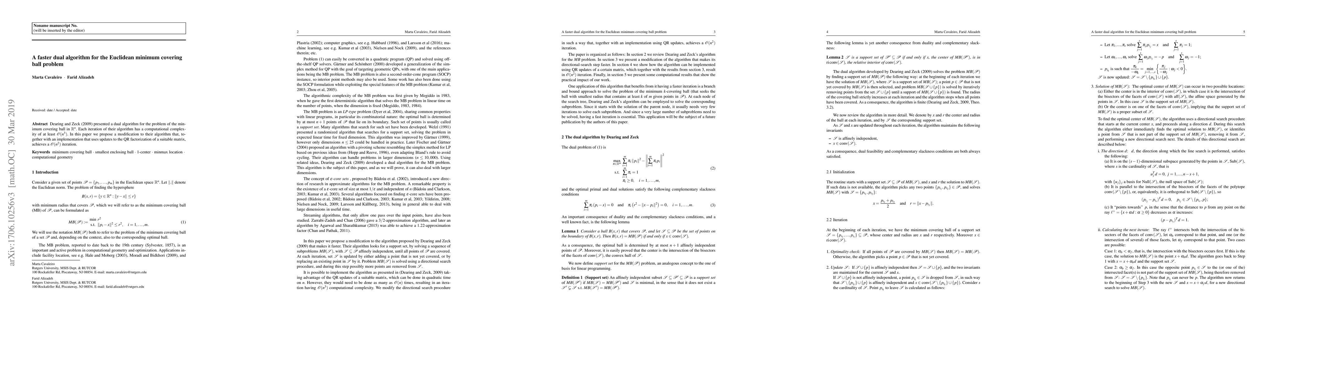Thumbnail for A faster dual algorithm for the Euclidean minimum covering ball problem