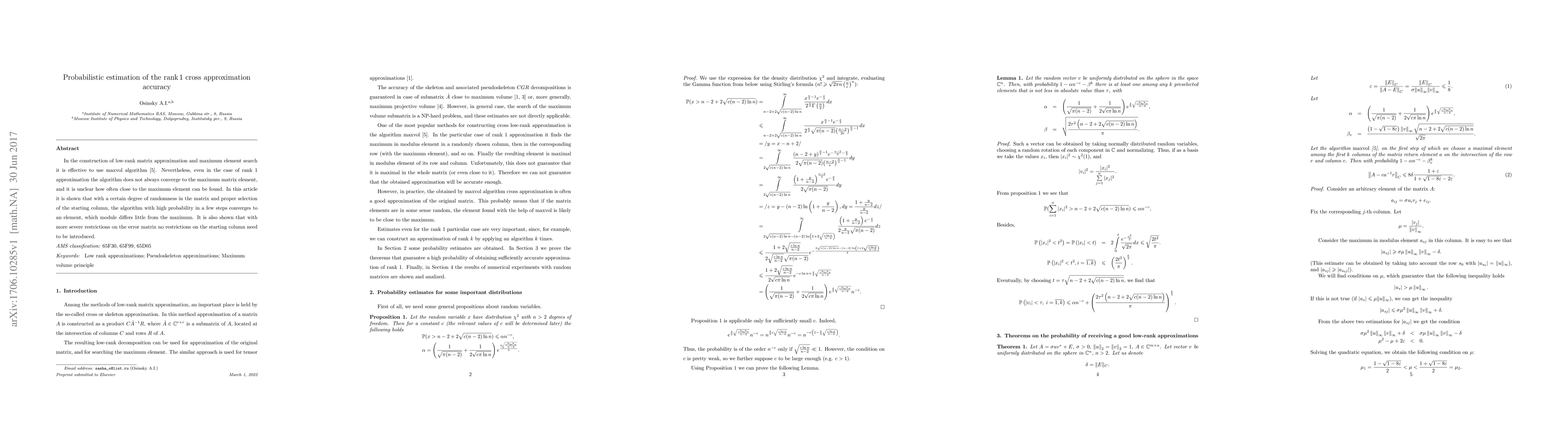 Thumbnail for Probabilistic estimation of the rank 1 cross approximation accuracy