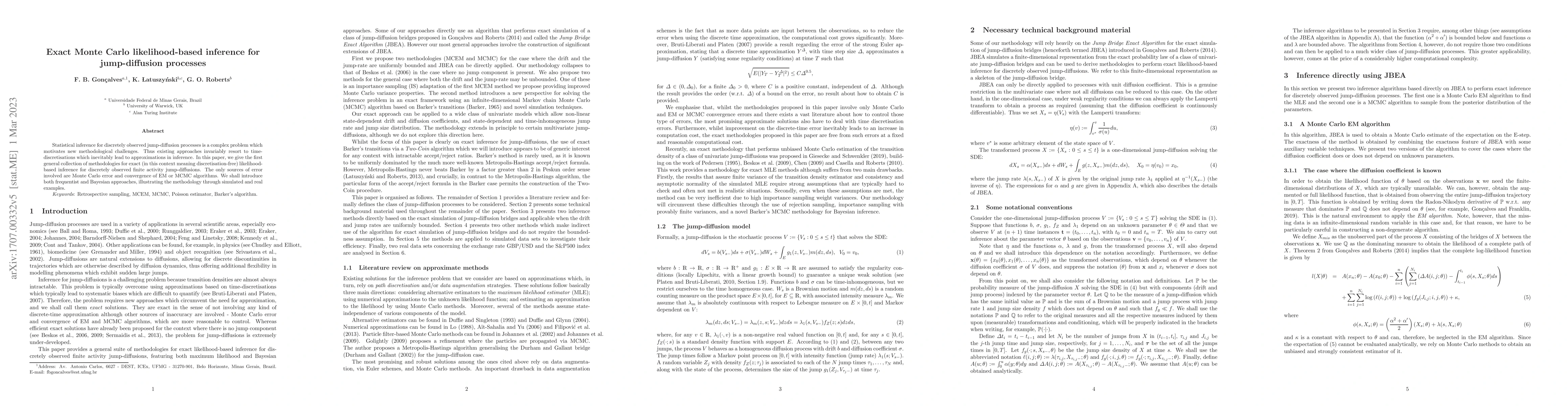 Thumbnail for Exact Monte Carlo likelihood-based inference for jump-diffusion
  processes